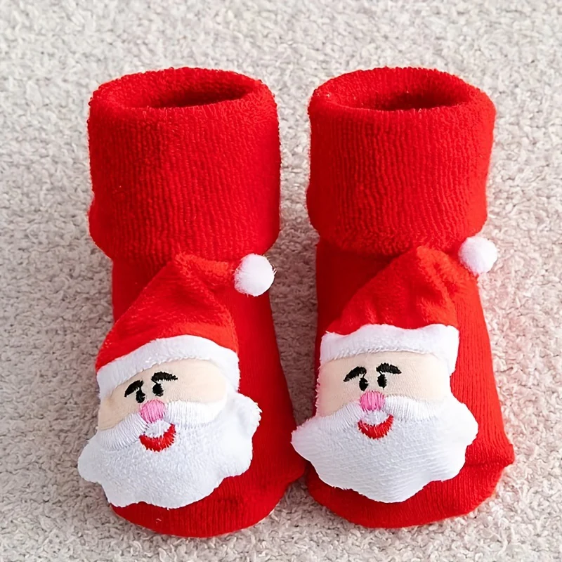 1 Paar 3D Kerstsokken voor Baby | Dikke Katoenen Sokken met Antislipnoppen, Kerstaccessoires - Afbeelding 4