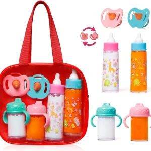 Poppenaccessoire set | Luiertas met 6 accessoires & magische fles voor poppenverzorging