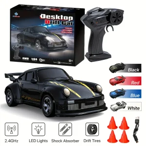 1/64 RC Drift Auto | 2.4GHz Afstandsbediening, LED, USB-C Snelladen, Raceauto