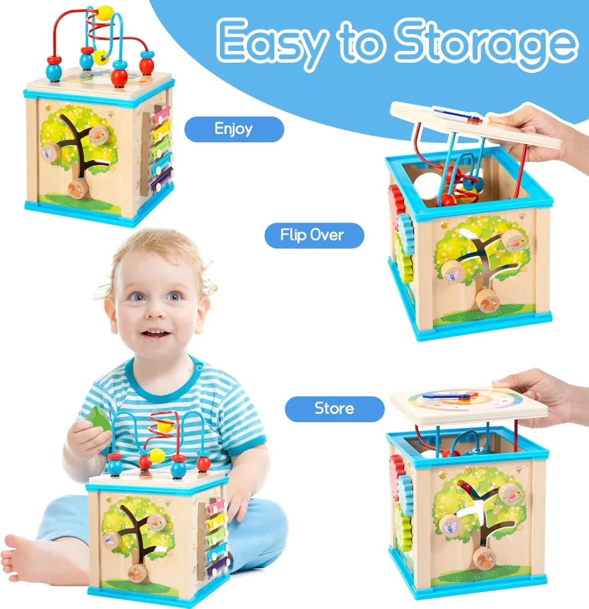 Houten Activiteiten Kubus 7-in-1 | Montessori Speelgoed 1 Jaar - Afbeelding 7