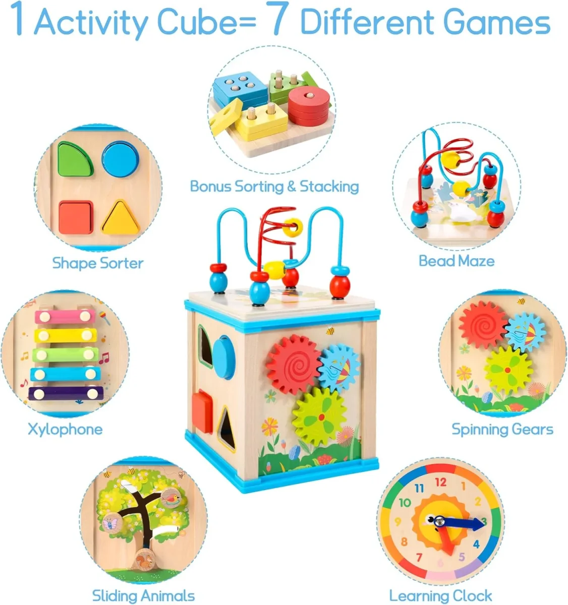 Houten Activiteiten Kubus 7-in-1 | Montessori Speelgoed 1 Jaar - Afbeelding 3