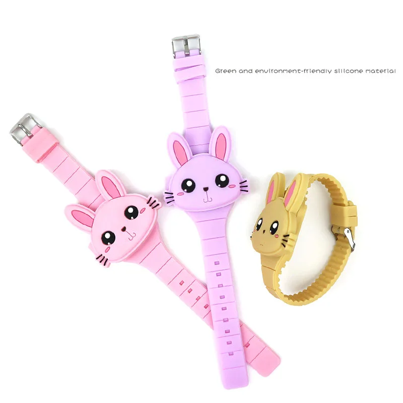 3D Cartoon LED Kinderhorloge | Konijn & Kat Siliconen Polshorloge, Verjaardagscadeau - Afbeelding 5