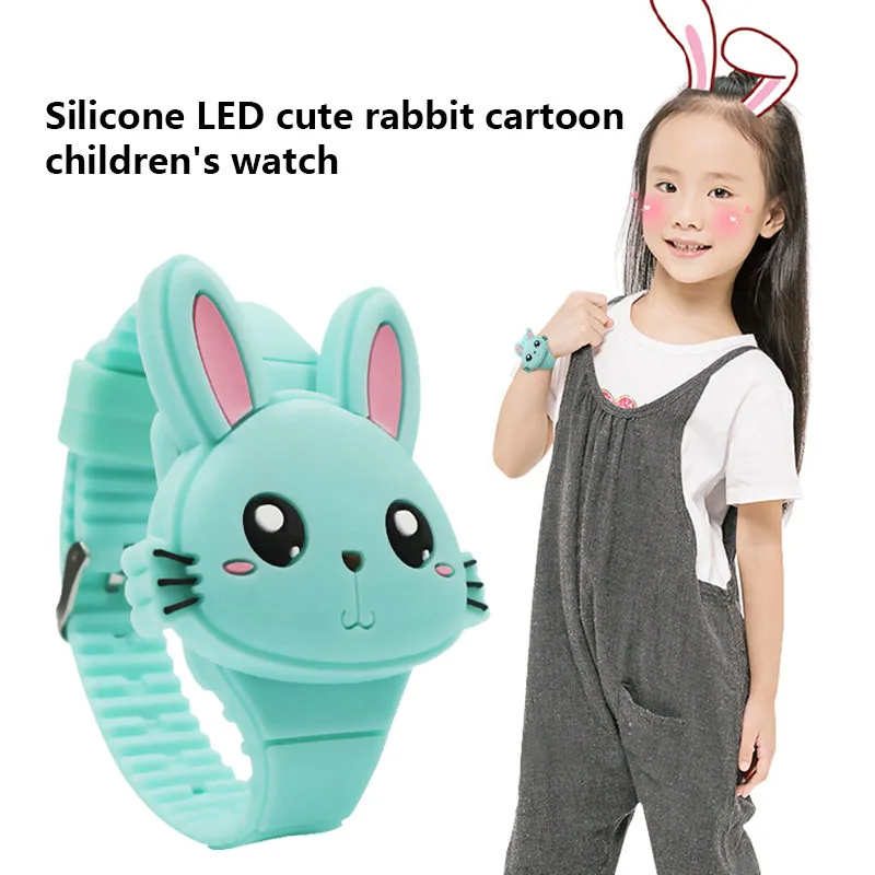 3D Cartoon LED Kinderhorloge | Konijn & Kat Siliconen Polshorloge, Verjaardagscadeau - Afbeelding 3